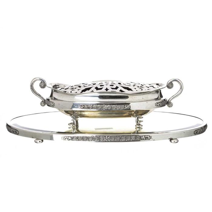 Floreira Oval com Plateau em Prata Portuguesa