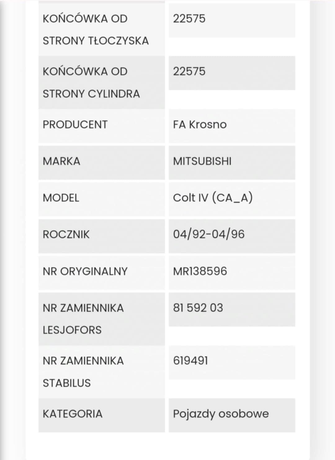 Sprężyny gazowe Fa Krosno 23982  2 szt