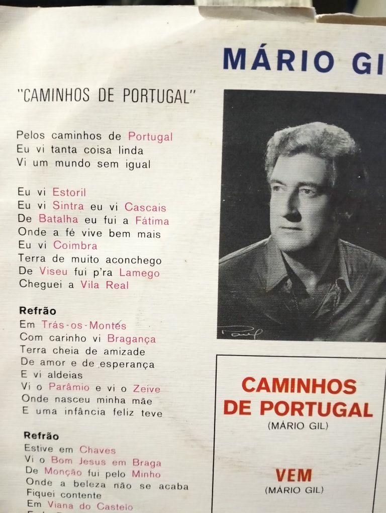 Disco de vinil single Mário Gil (Caminhos de Portugal)
