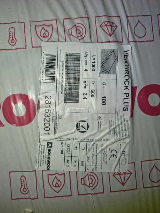 Wełna Roockwool Ventirock Plus z lambdą 0,034.