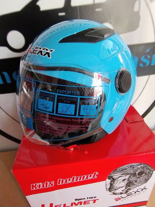 Kask motocyklowy otwarty dziecięcy BLEXX niebieski rozm M Homologacja