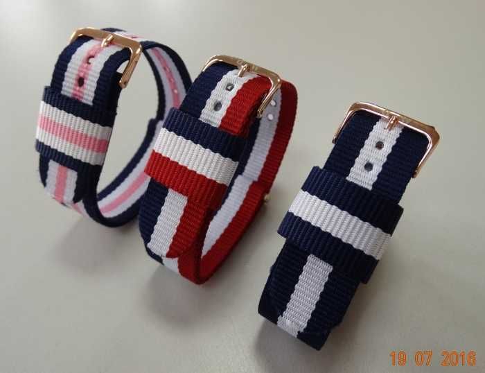 Pasek NATO nylonowy 18mm do zegarka Daniel Wellington złote klamry