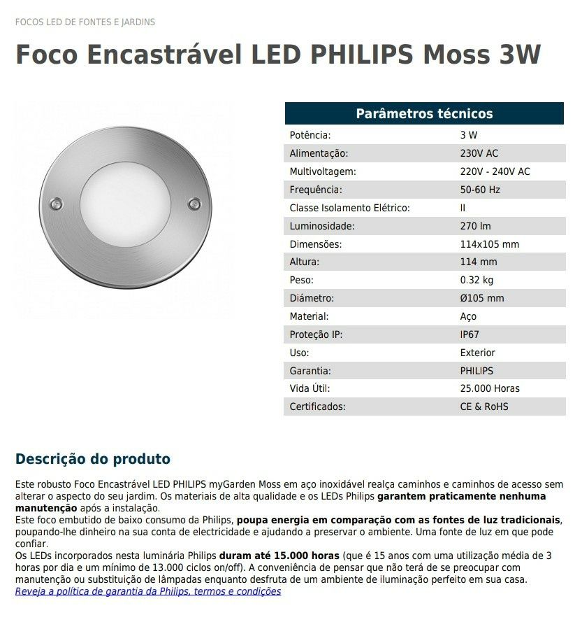 Focos Jardim Encastrar Philips My Garden Moss