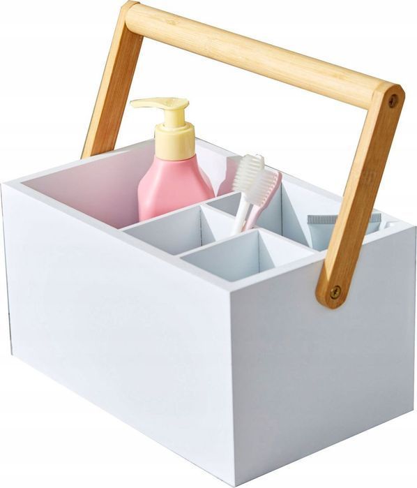 Organizer biały z rączką bambus nowy