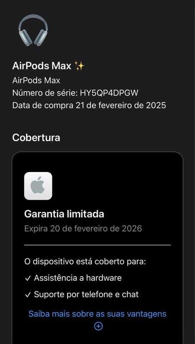 AirPods Max de Fevereiro 2024 como Novo