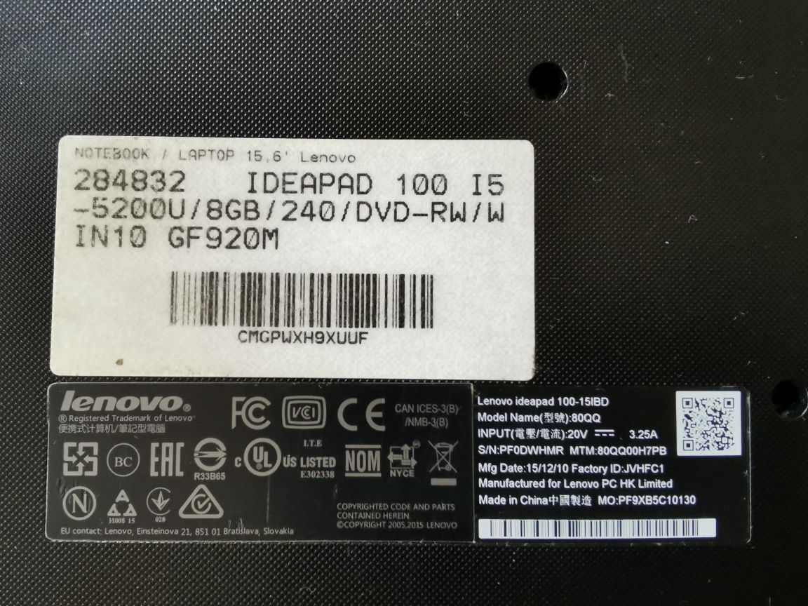 Laptop Lenovo Ideapad 100-15IBD I5 5200u GF920M 8GB RAM SSD