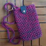 Etui na telefon na szydełku mini torebka handmade skóra malina zieleń