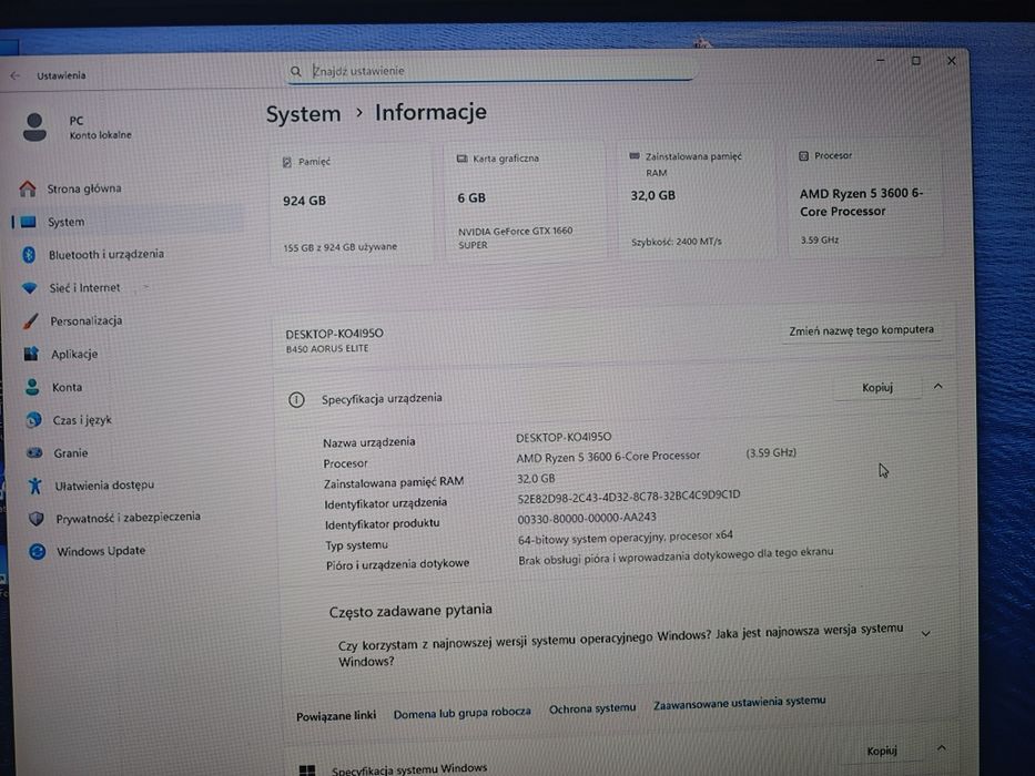Komputer stacjonarny ryzen 5 32gb gtx 1660