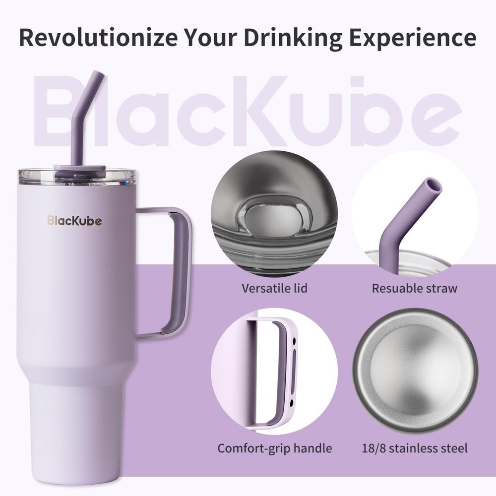 Blackube 1200ml Tumbler z pokrywką i słomką, bez BPA, szczelny, metal