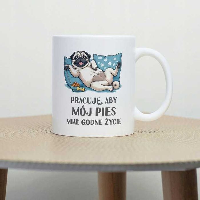 Kubek sublimacja 330ml śmieszny nadruk  PIES MOPS na prezent święta