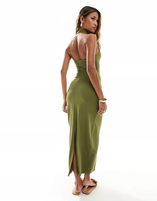 Asos Design 42 Xl Sukienka Gładka Klasyczna Olive H15111
