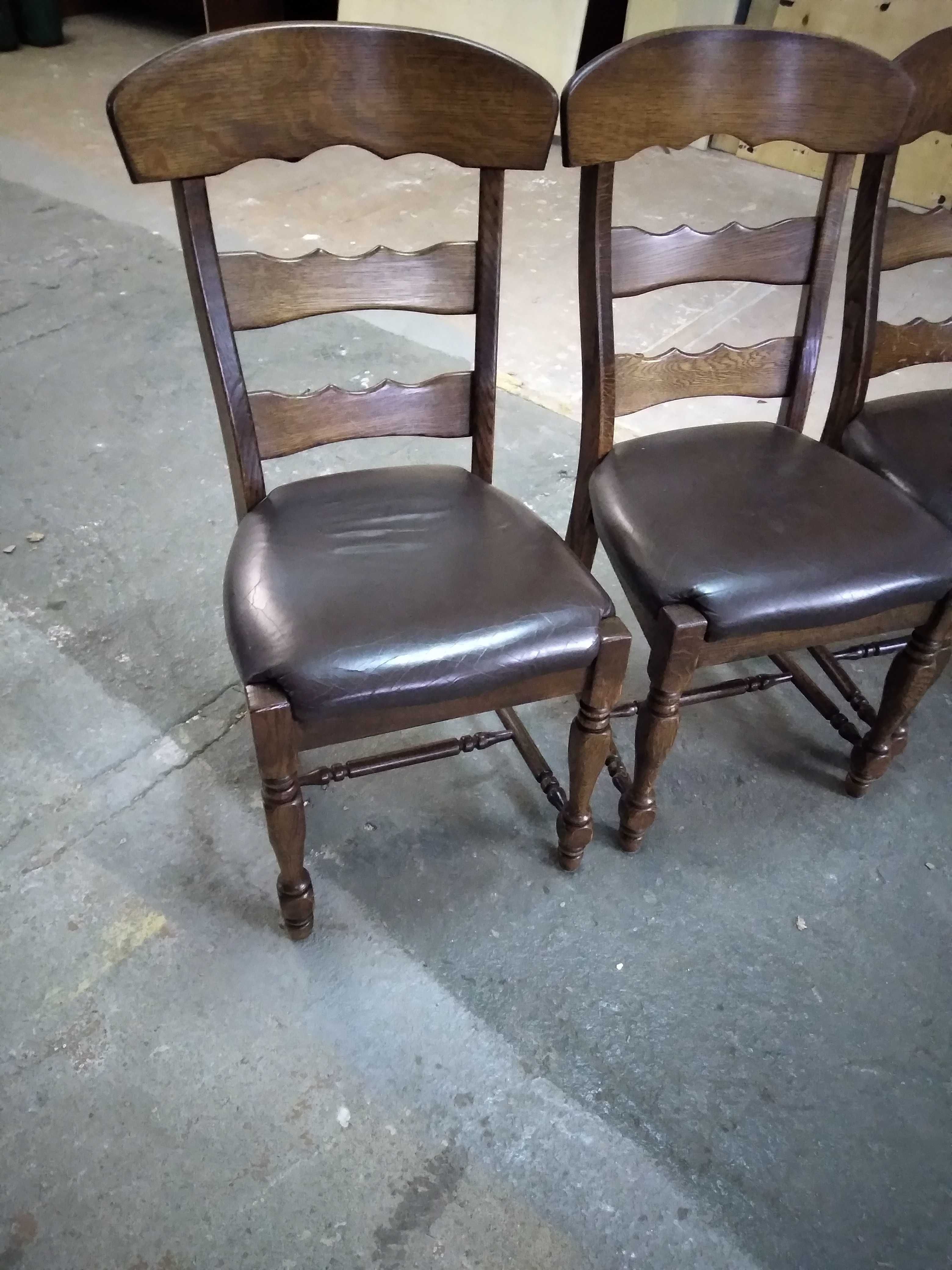 Komplet 4 krzeseł krzesła drewniane dębowe skórzane solidne FV DOWÓZ