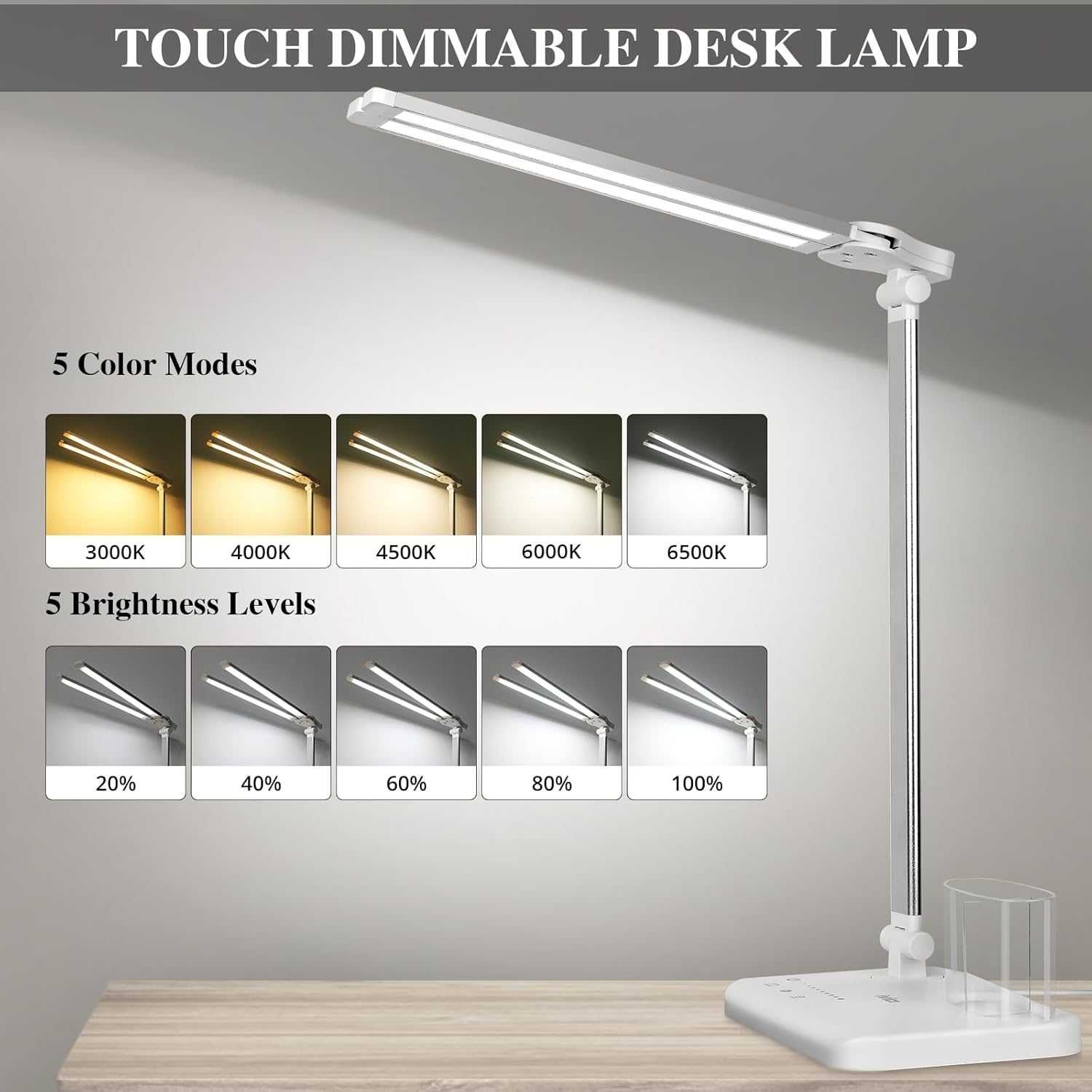 iVict Lampa biurkowa LED Dual Swing Arm 5 trybów Touch Control [2249]