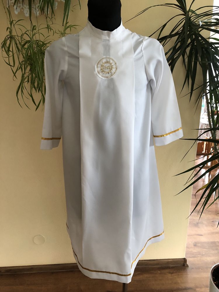 Biała alba komunijna dla chłopca IHS ubranie do PKŚ