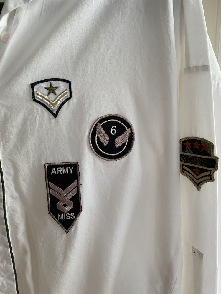Koszula biała zara 36 S elegancka z naszywkami kołnierzyk