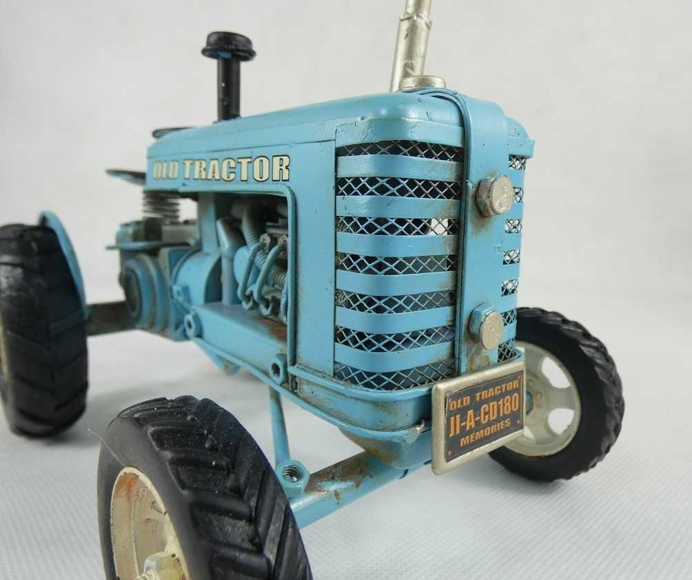 Metalowy niebieski traktor pojazd ciągnik OLD RETRO