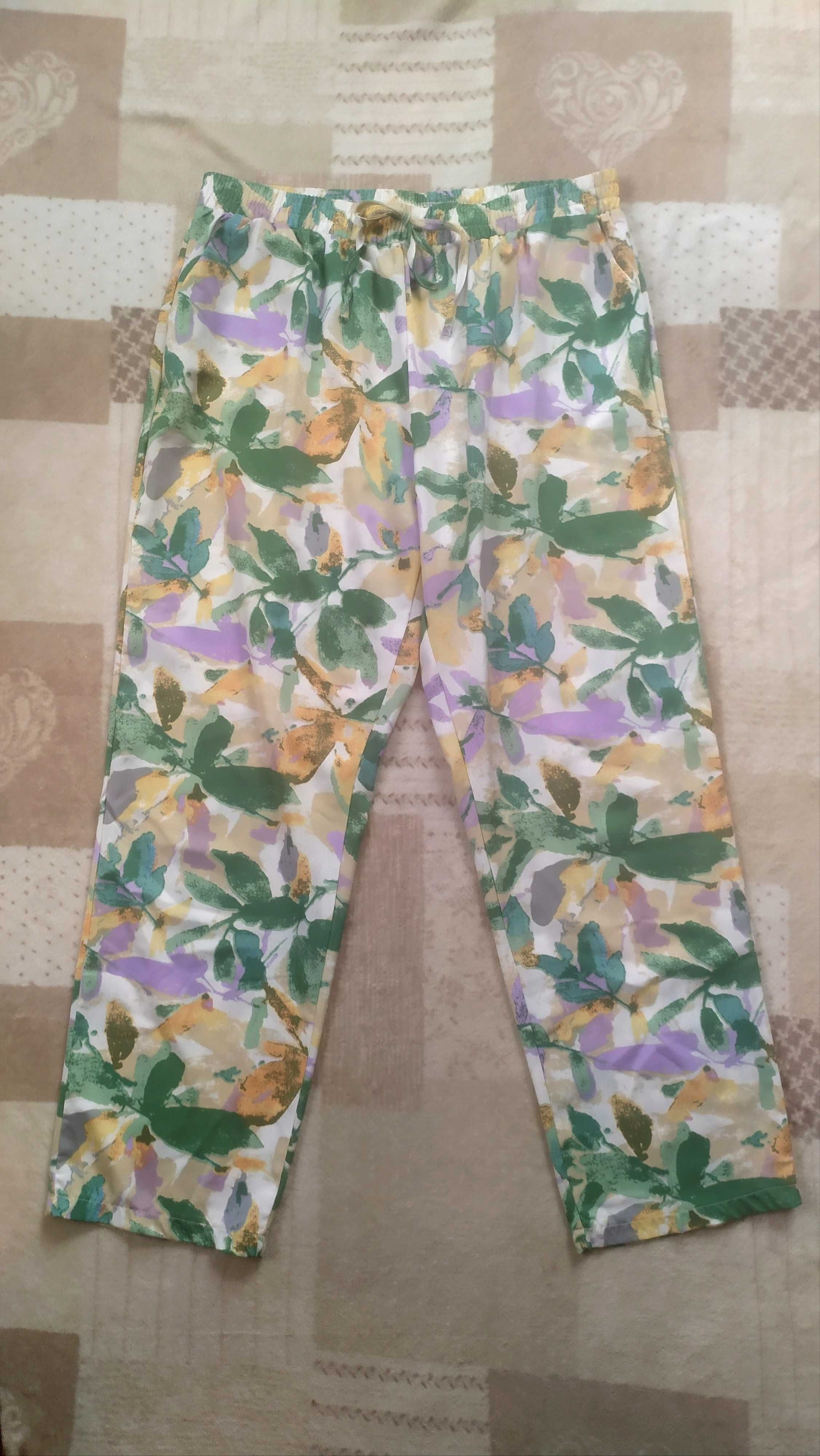 Spodnie na gumce letnie kwiaty XXL