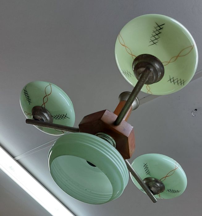Żyrandol lampa Art Deco PRL vintage 4 punkty