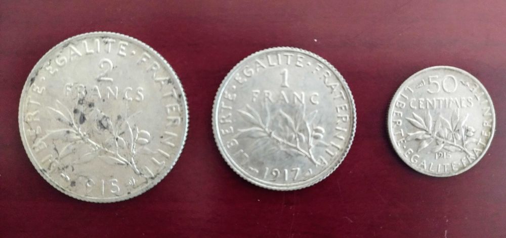 Monety franki francuskie Siewca 3 szt. Ag 17,5 g