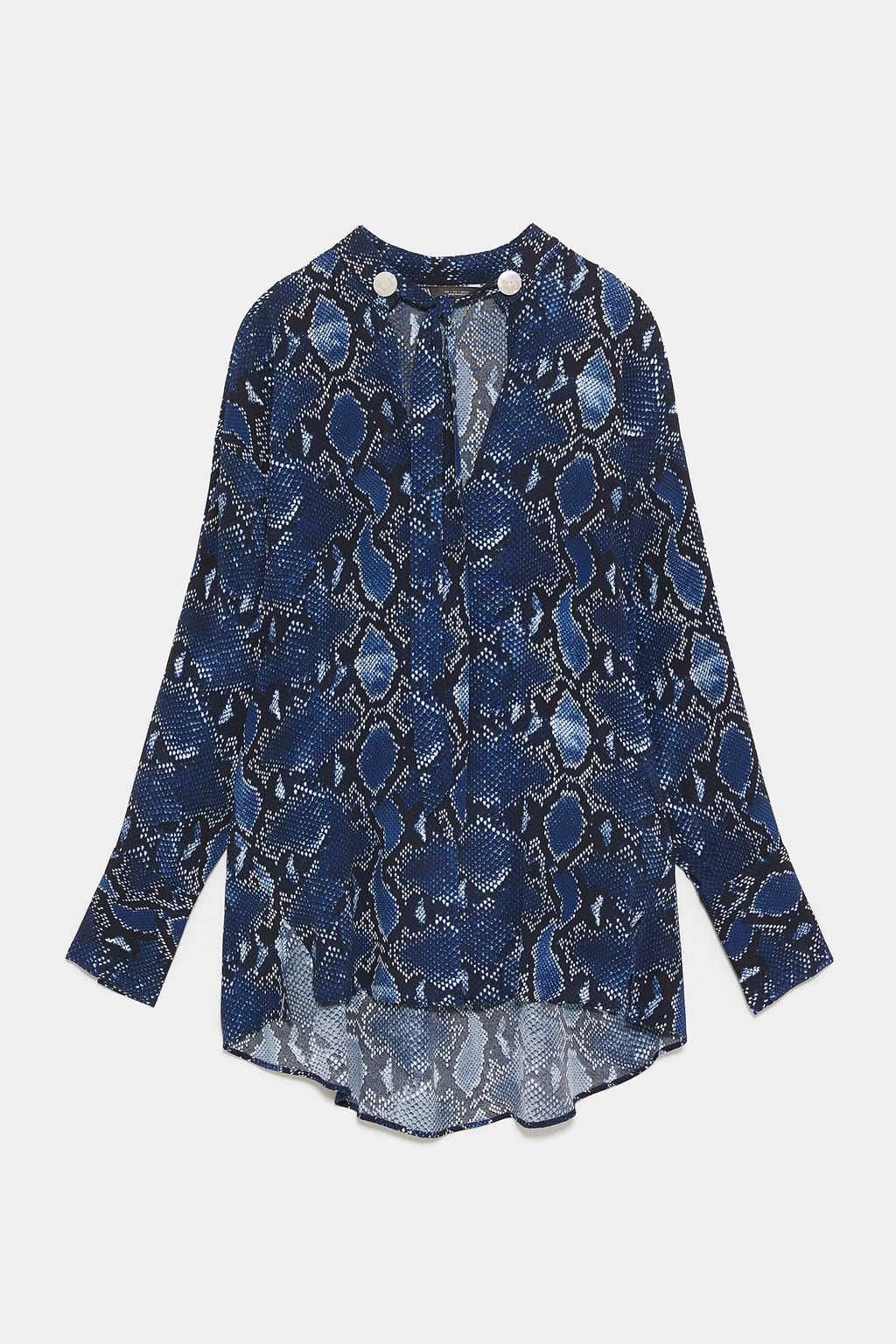 Blusa azul padrão serpente Zara Tam S (veste M) Nova