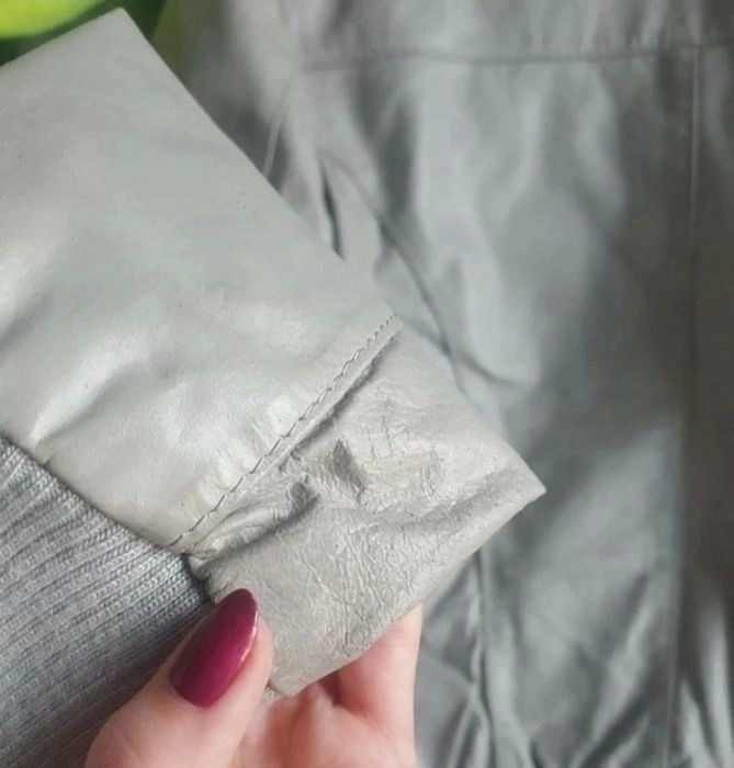 Skórzana kurtka skóra jasna beżowa szara S