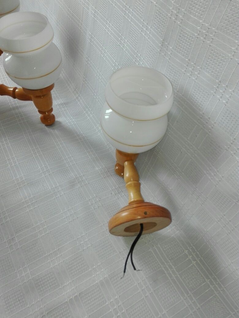 Żyrandol drewniany plus kinkiet