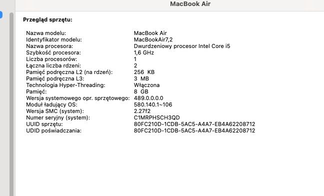 Apple Macbook Air 2015, 512 GB, A1466, gratis myszka BT, 2 ładowarki