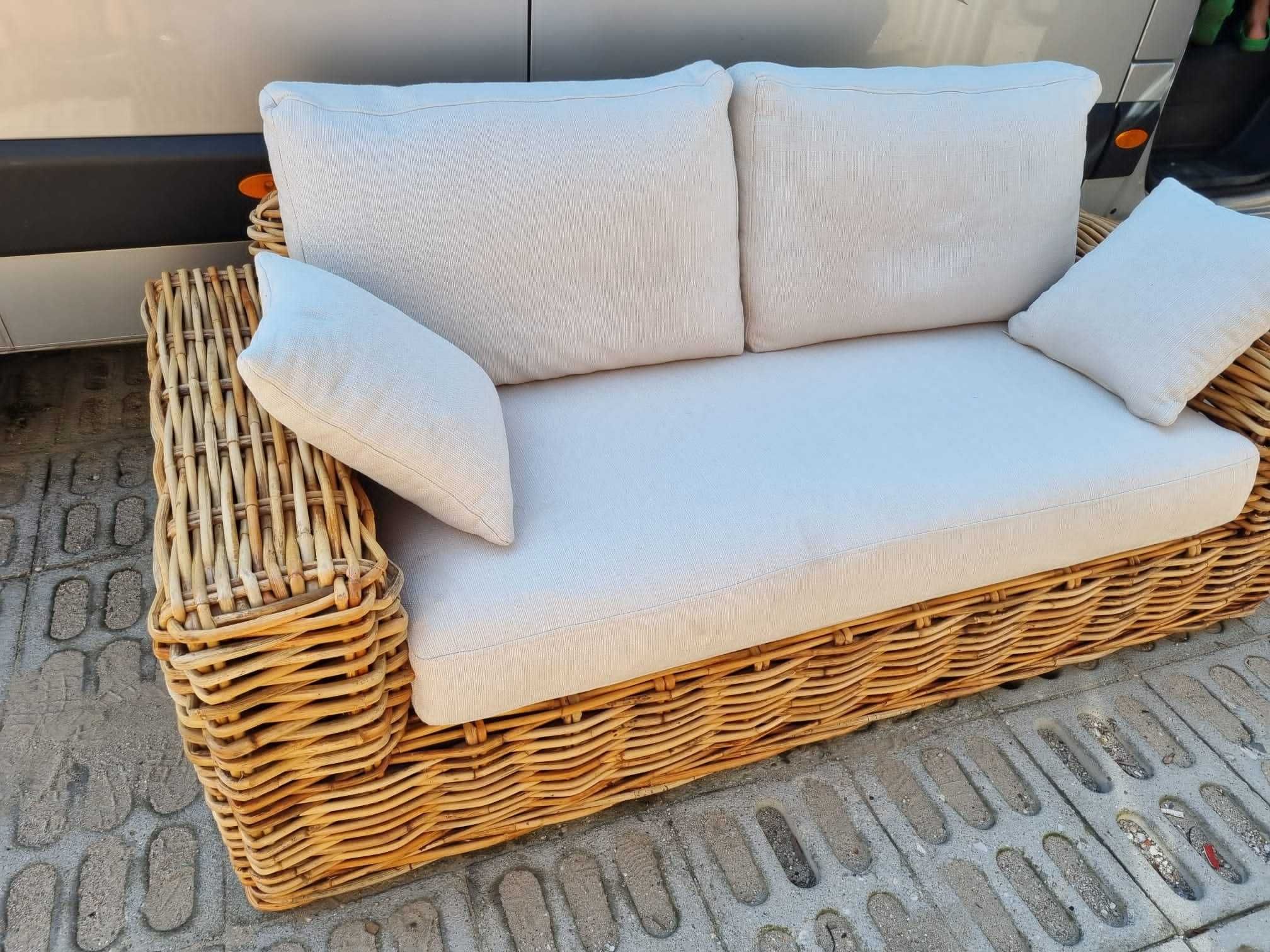 Kanapa rattanowa sofa GRUBY OPLOT NATURALNY boho rattan