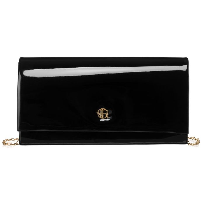 czarna, lakierowana kopertówka damska ze skóry ekologicznej