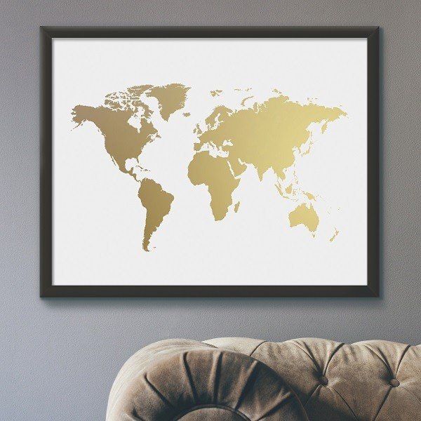 Obraz złota mapa świata 50x70cm wraz z ramą