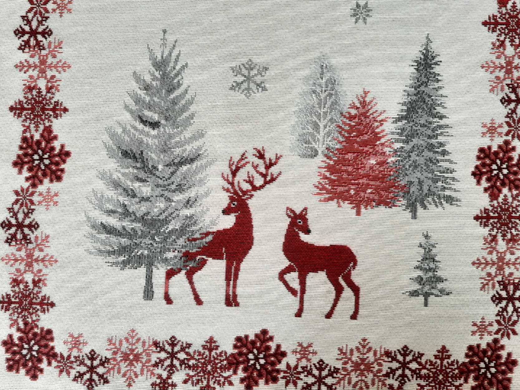 Bieżnik gobelinowy świąteczny beżowy z jeleniami 40x100 cm 1159