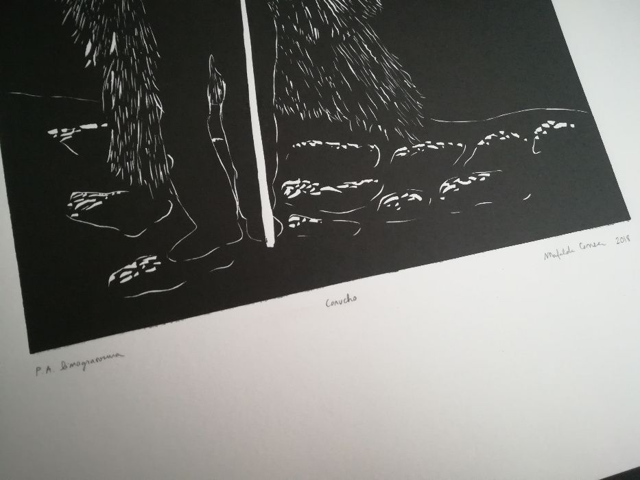 Linogravura gravura linóleo "Corucho" original assinado arte desenho