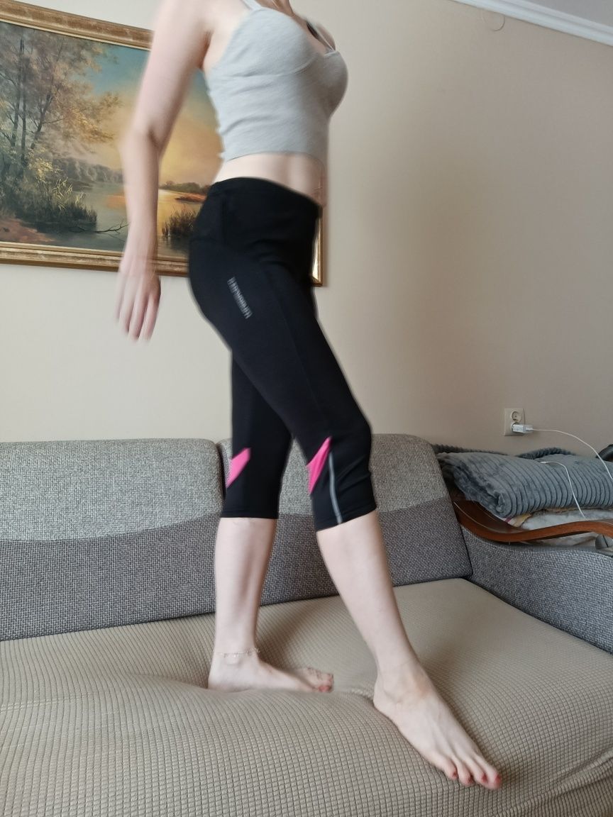 Damskie kolarki legginsy na rower rybaczki czarne materiałowe sportowe