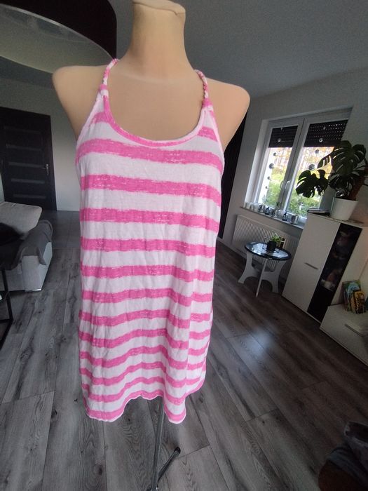 38/40 biała bluzka w różowe paski na ramiączkach lato