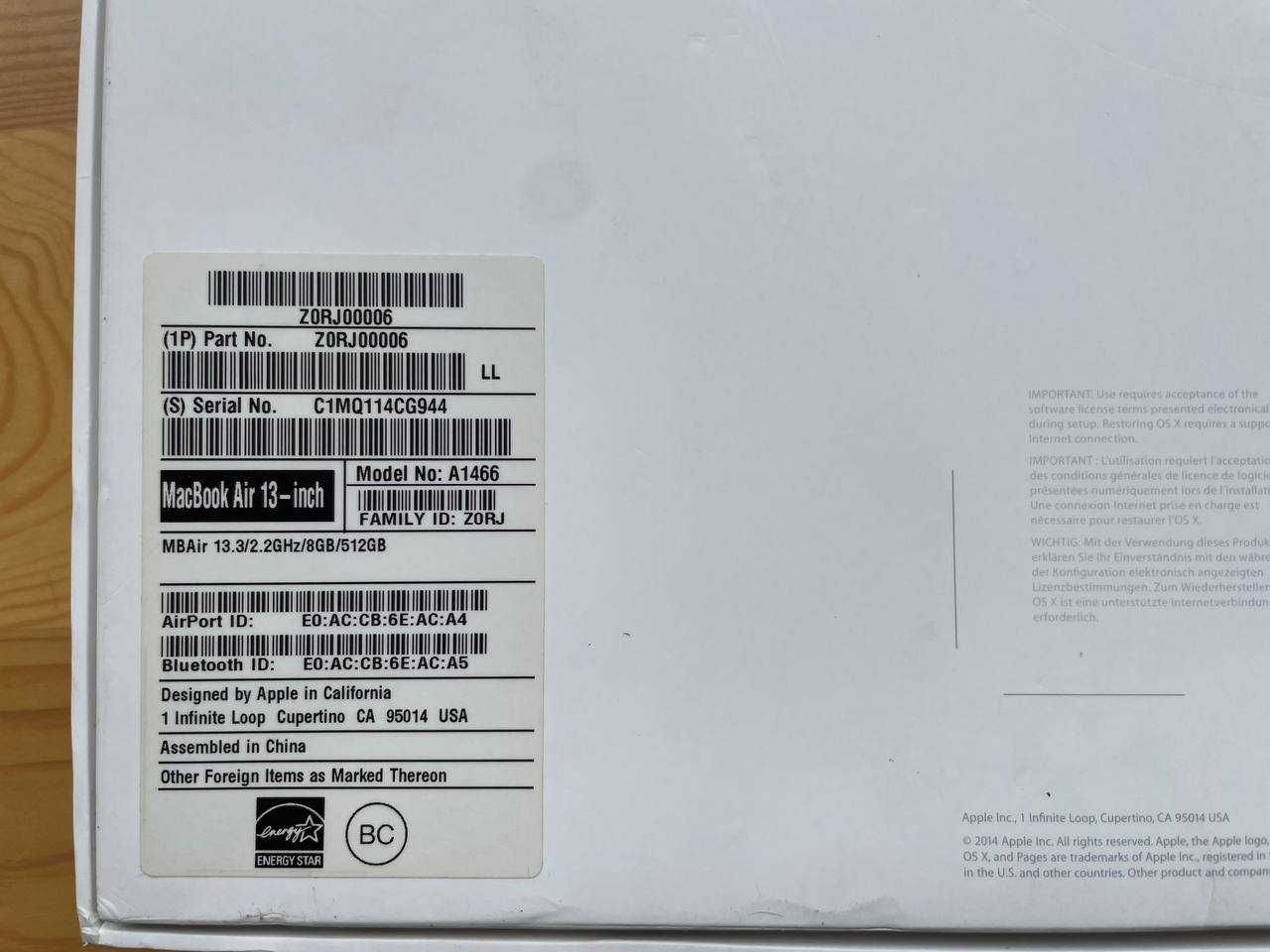 Продам Apple MacBook Air 13" 2015 i7/8GB/SSD 512GB