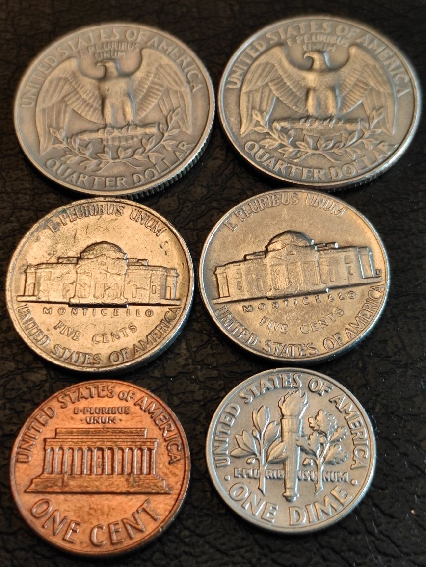 Monety USA ¼ dolara, 1995 r. / 5 centów, 1988 r.