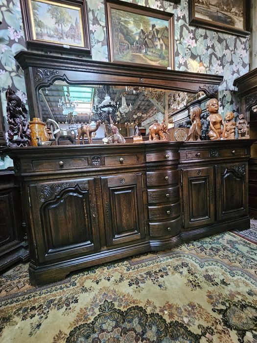 Duża dębowa jadalnia stół 8 krzeseł komoda lustro kredens #1401 Węgrów