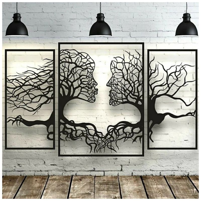 Obraz twarze drzewa 3 el. czarny 140 x 70 cm