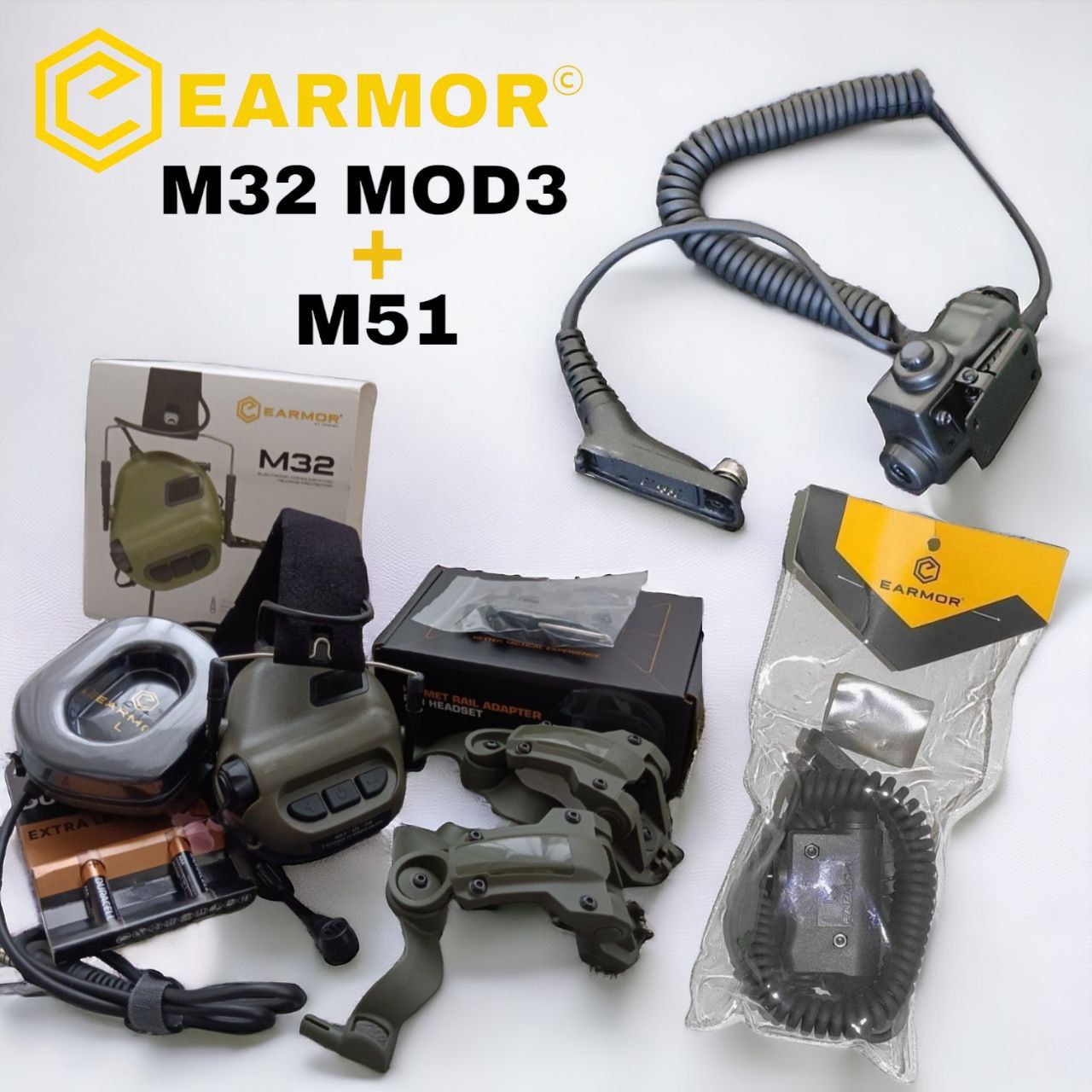 Активні навушники Earmor M32 MOD3+кріплення чебурашки+кнопка PTT M51