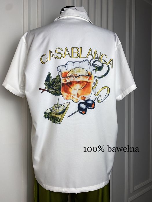 Nowa koszula biała z printem drinkiem 42 XL Casablanca 100% bawełna