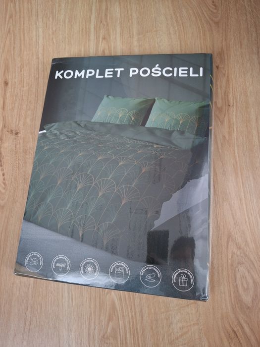 Pościel nowa 160x200 mikrofibra zieleń butelkowa art deco