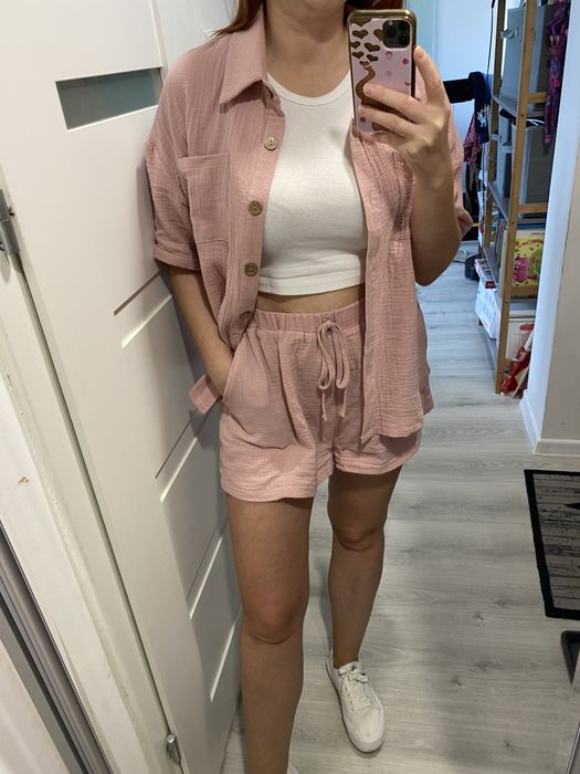 Komplet zestaw 100% bawełna muślinowy rózowy