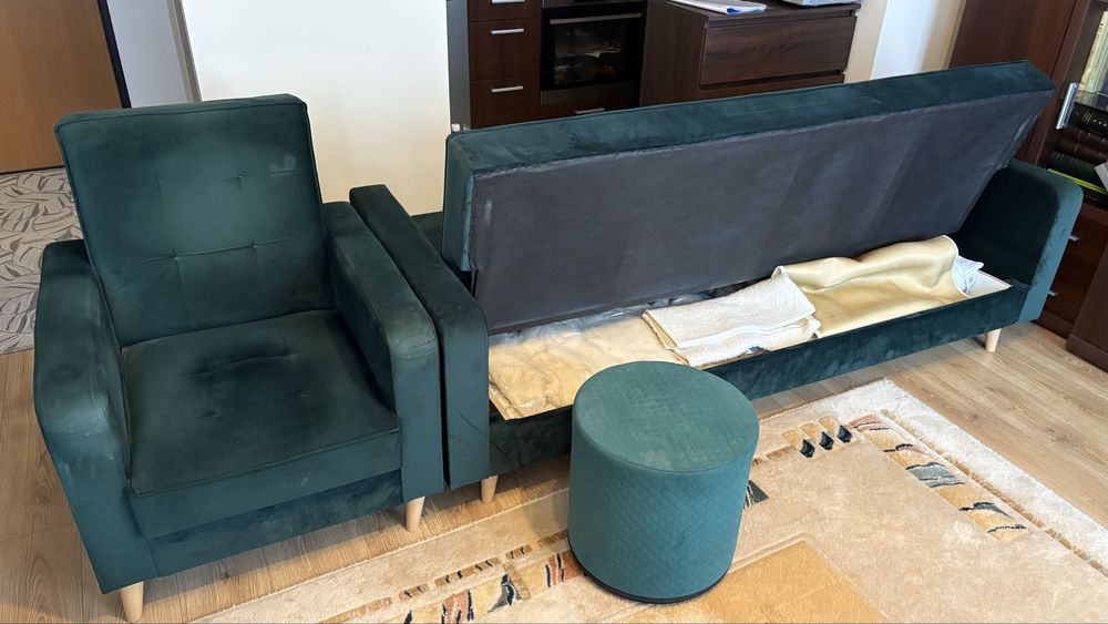 Kanapa wersalka fotel pufa zestaw