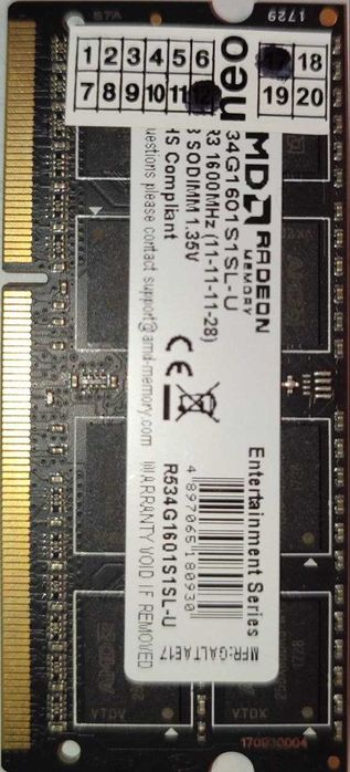 Пам'ять для ноутбуків AMD 4GB SO-DIMM DDR3L 1600 MHz (R534G1601S1SL-U)