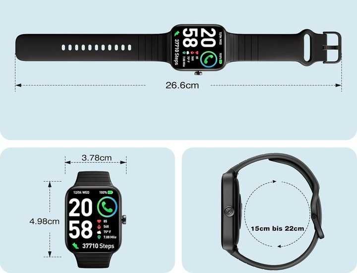 Smartwatch IDW15, Bluetooth, IP68, dla Android/iOS, czarny