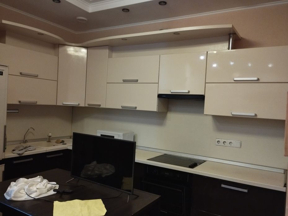 Большая кухня с посудомоечной машиной,варочной панелью и духовым шкафо