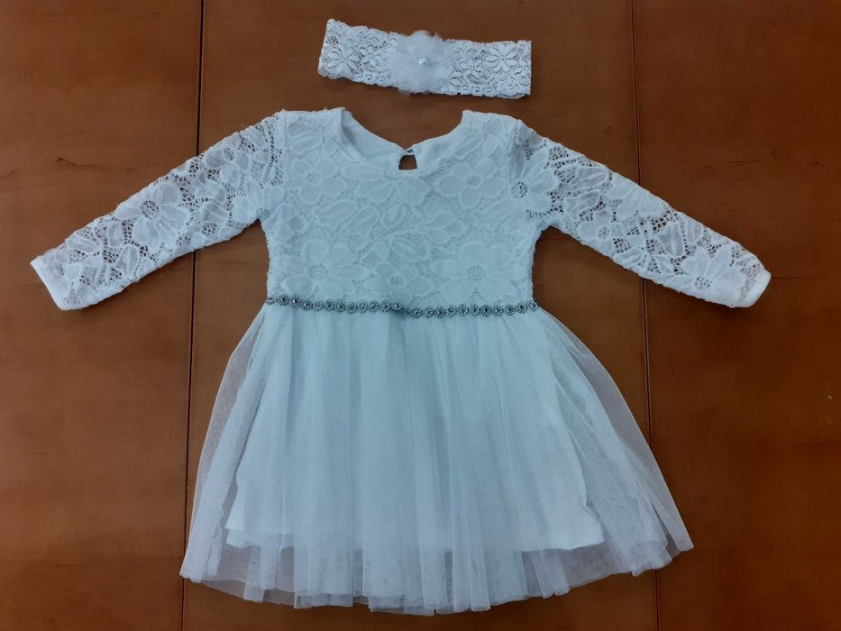 Sukienka chrzest 74/80 koronka długi rękaw biała