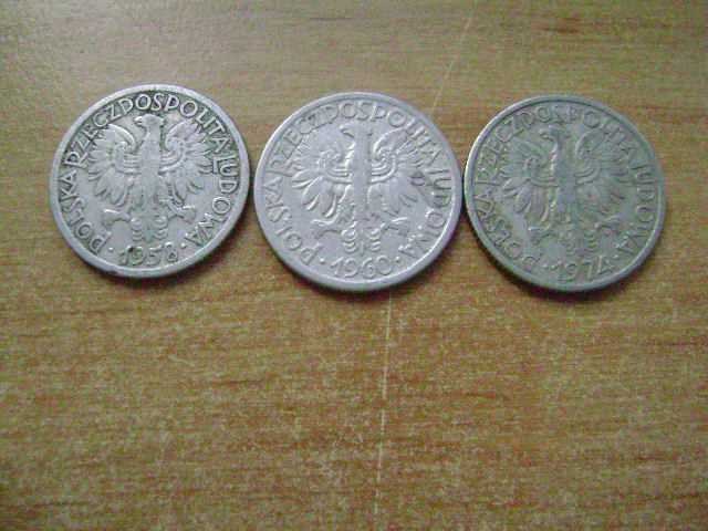 Starocie z PRL - Stare monety 2 zł = Zestaw 3 sztuki z czasów PRL