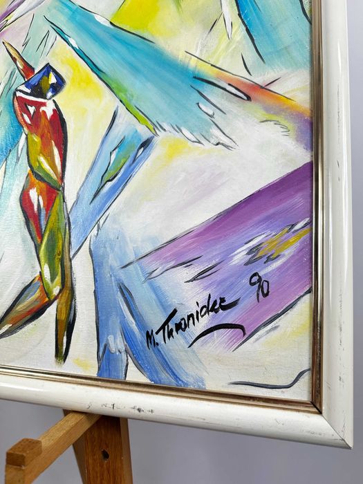 Piękny duży obraz sygnowany abstrakcja ekspresjonizm kubizm M.Troinska