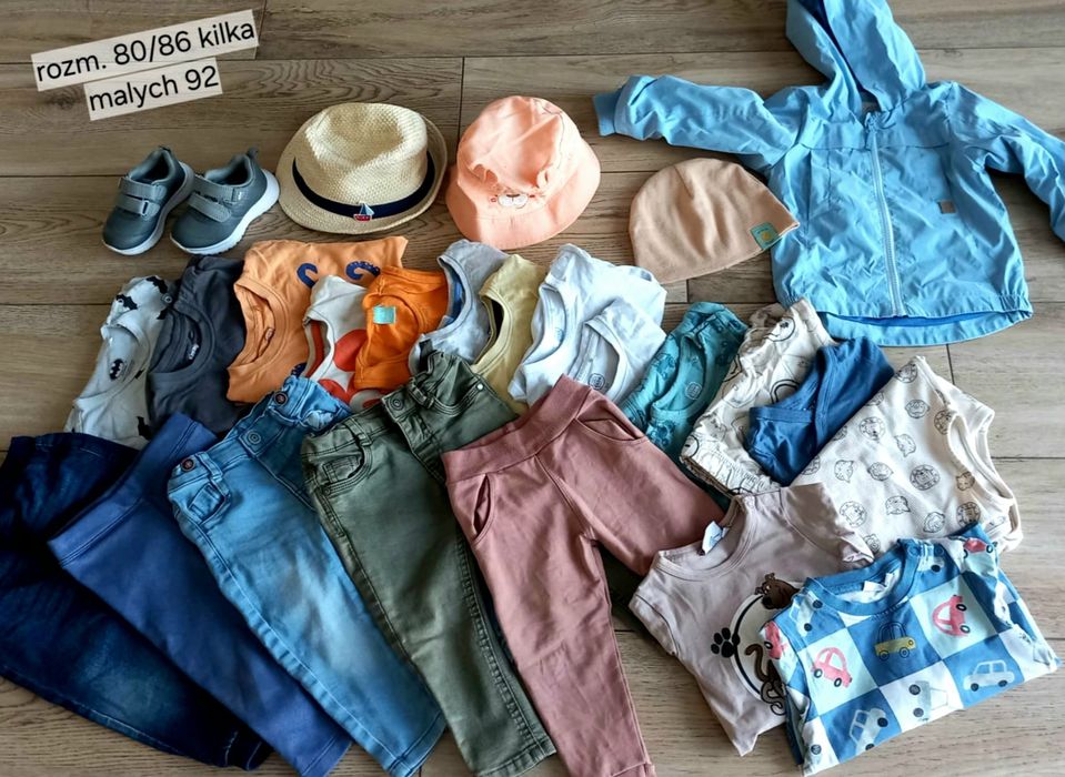Ogromna paka ubranek rozm. 86-92 dla chłopca body spodnie kurtka buty